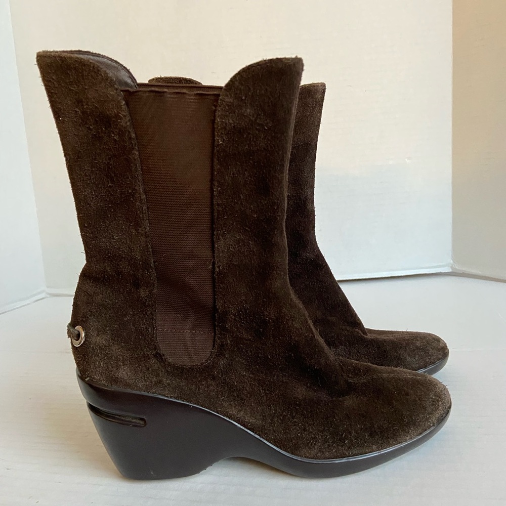 Cole Haan Boots Brown Suede Short Booties Womens Moto Biker Air Comfort Sz 6.5B